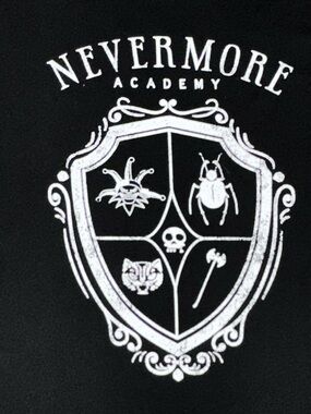 Wednesday Nevermore Academy Cropped Tee, Black with White Graphic. Like New! 2XL